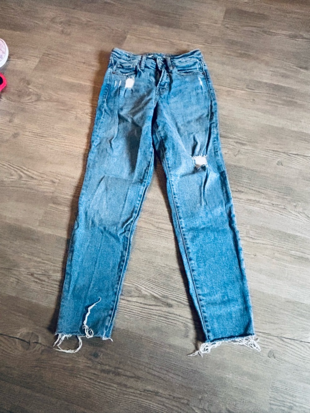 Old Navy Ripped Straight Leg Jeans in Light Blue